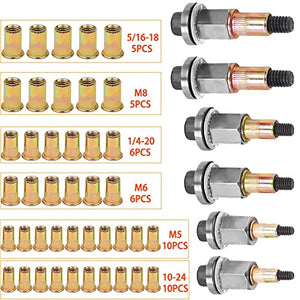 Herramienta de tuerca de remache de mano, remachadora ciega de mano, 6 mandriles + 42 tuercas, kit de fácil uso, herramienta de remachadora duradera, herramienta de remachadora manual M5 M6 M8 10-24