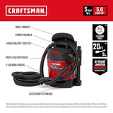 Craftsman CMXEVBE17925 5 galones 5.0 Pico HP aspiradora de Pared húmeda/Seca, montada en la Pared con Accesorios