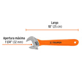 Truper PET-10X, Perico 10" cromado, mango comfort grip