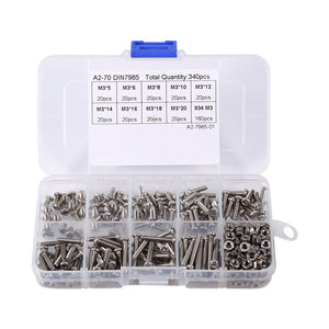 340pcs M3 Phillips Tornillos con Tuercas Tornillos de Cabeza de Cruz con Tuercas Conjunto de Tornillos y Tuercas Surtidos de Acero Inoxidable de Hilo Completo Acabado Liso