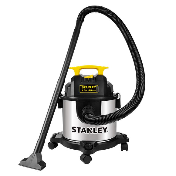 Stanley Aspiradora en seco y húmedo de 4 galones, soplador de aspiradora 3 en 1 de Acero Inoxidable HP de 4 Picos con Potente succión, para Lugar de Trabajo, cochera, sótano, Modelo: SL18301-4B