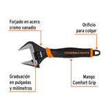 Truper Expert PET-8XA Llave ajustable (perico) 8" boca ancha Comfort Grip