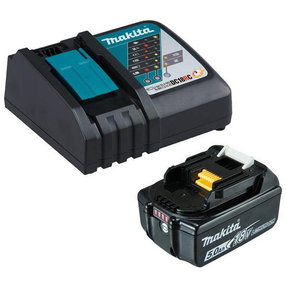 Makita Kit de 1 bateria 5 Ah BL1850B Litio-Ion y Cargador DC18RC.