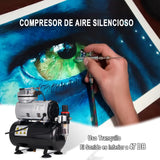 AS186 - Mini Compresor, Compresor de Aerógrafo con Tanque 3 L con Manguera de 1.8 m 1/8, 1/6 HP Compresor con Parada Automática, para Pintura con Aerógrafo, Tatuajes, Manicura