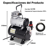 AS186 - Mini Compresor, Compresor de Aerógrafo con Tanque 3 L con Manguera de 1.8 m 1/8, 1/6 HP Compresor con Parada Automática, para Pintura con Aerógrafo, Tatuajes, Manicura