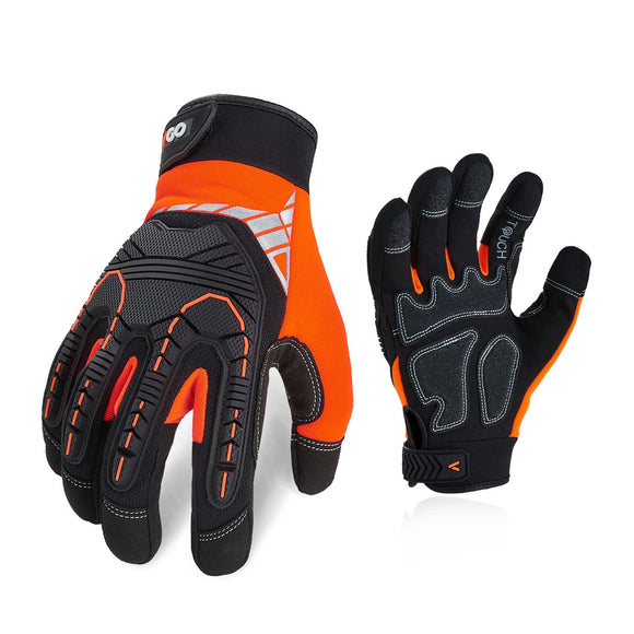 Vgo 2 pares de guantes de trabajo de seguridad, guantes mecánicos, guantes de impacto, guantes antivibración, guantes de aumento, resistentes (talla M, naranja, SL8849IP)