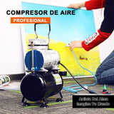 AS186 - Mini Compresor, Compresor de Aerógrafo con Tanque 3 L con Manguera de 1.8 m 1/8, 1/6 HP Compresor con Parada Automática, para Pintura con Aerógrafo, Tatuajes, Manicura