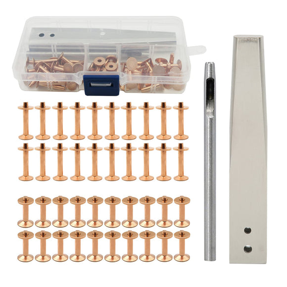 Kit de Rebabas de Remaches de Cobre, 40 Juegos de Remaches de Cobre, Tuercas, Remaches, Espaciadores, Remaches de Cuero, Tachuelas con Perforador, Herramienta Artesanal de Cuero (Estilo C)