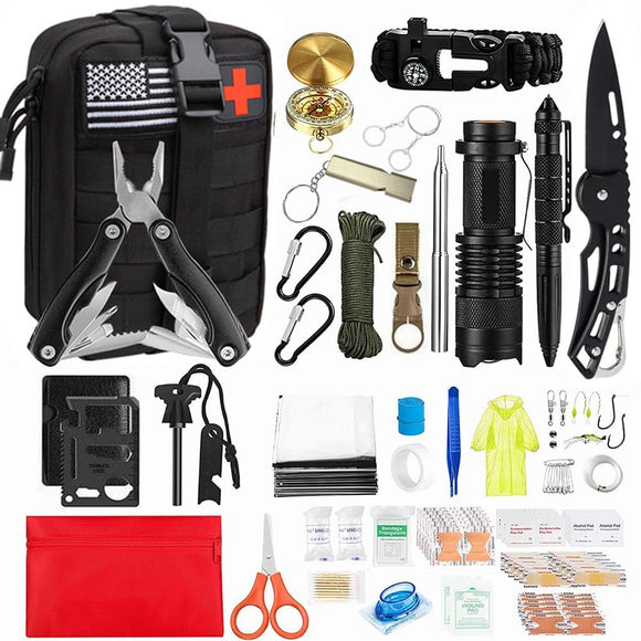 NANWEI Kit de Supervivencia, Kit de Supervivencia de 118 Piezas Profesional, con Brújula, Chubasqueros, Camping Accesorios para Aventuras de Camping