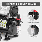 AS186 - Mini Compresor, Compresor de Aerógrafo con Tanque 3 L con Manguera de 1.8 m 1/8, 1/6 HP Compresor con Parada Automática, para Pintura con Aerógrafo, Tatuajes, Manicura