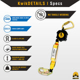 KwikSafety - Charlotte, NC - Cobra Web 6' Self Retracting Lifeline [NO Tangle + External Shock Absorber] Class A SRL ANSI OSHA Retractable Fall Arrest Construction Roofing PPE Gear