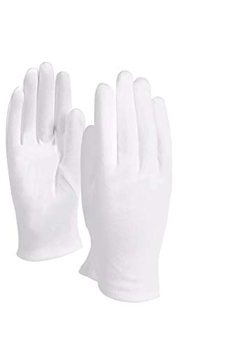 Lucky SLD - Guantes de algodón, 10 pares, talla grande, color blanco, para inspección de monedas, joyas