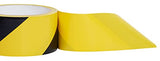 Cinta de seguridad / precaución de color negro brillante + amarillo; Cinta de advertencia y peligro de alta visibilidad con adhesivo fuerte; Diseñado para paredes, pisos, tuberías, equipos, exteriores; 50 mm de ancho por 20 m de largo