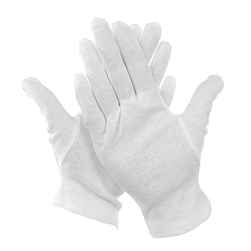 Bestgle 15 Pares Guantes de Trabajo de Algodón Color Blanco de 21 cm para Inspeccionar Joyas, Humectantes para Manos Secas y Trabajo Diario(XL)