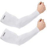 KMMIN Mangas de brazo, mangas de protección UV para conducir, ciclismo, golf, baloncesto, calentador, mangas de brazo de refrigeración UPF 50, guantes protectores de protección solar para hombres, mujeres y adultos, cubre tatuajes (2 blanco)