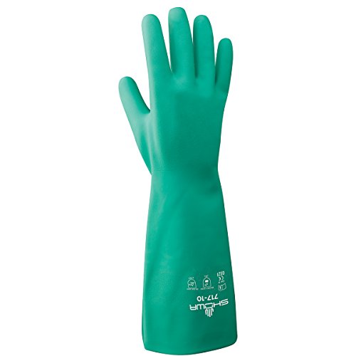 Showa 717 - Guante de nitrilo sin forro, talla grande (12 pares), Resistente a los químicos, Verde claro, Large