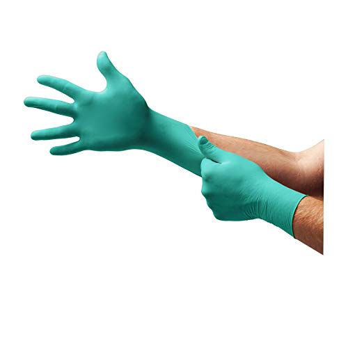 TouchNTuff 92-500 - Guante Desechable de Nitrilo, Verde, con Polvo, Con Tecnología resistente a salpicadura de sustancias químicas, 4.7 Mil, Verde, Talla Chica (Caja de 100)