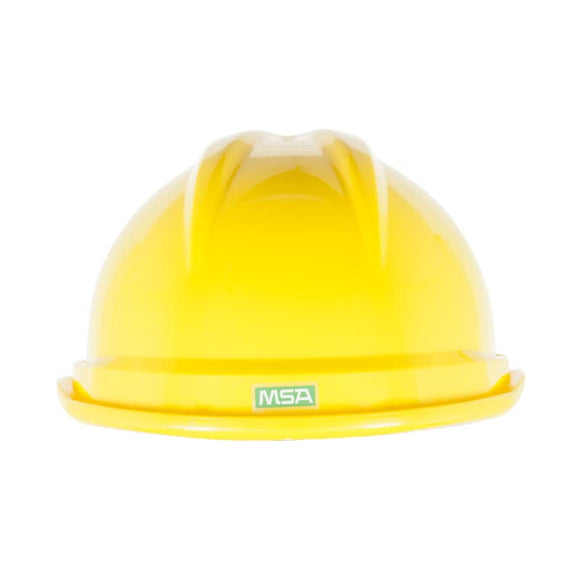 MSA 10074820 V-Gard 500 - Gorra rígida con suspensión de carraca Fas-Trac III de 6 puntos, estilo casco, color amarillo y verde