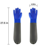 Guantes de goma extralargos de 27.5 pulgadas, guantes resistentes a los químicos, guantes de PVC, reutilizables, resistentes al agua, con forro de algodón antideslizante, ácido-álcali y aceite para la industria química de maquinaria pesquera