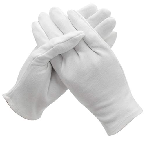 Minkissy 12 Pares de Guantes de Algodón Blanco Etiqueta Guantes de Trabajo Formal Guantes de Servicio de Tela Guantes de Monedas de Joyería (Tipo de Engrosamiento Medio Tamaño S)