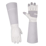 Guantes de jardinería para mujeres y hombres, guantes de cuero de manga larga para podar rosas, guantes de trabajo a prueba de espinas para jardín, guantes de manejo de animales (grandes, gris)