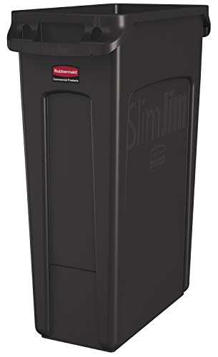 Rubbermaid Commercial Vented Slim Jim Trash Can Waste Receptacle, 23 Gallon, Brown, Plastic,