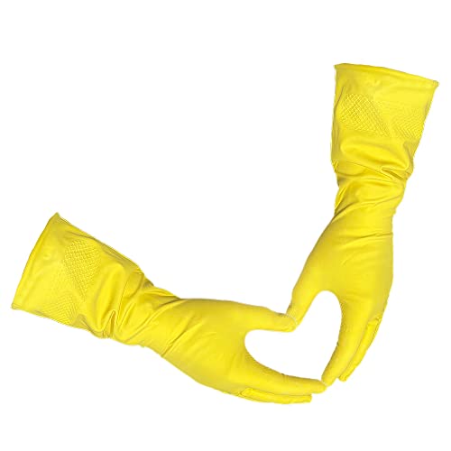 Tamaño mediano – 3 pares de, 6 pares y 12 pares Guantes Legend – Amarillo flocado látex hogar cocina limpieza lavado Guantes de hule – 18 mil, Amarillo, 12