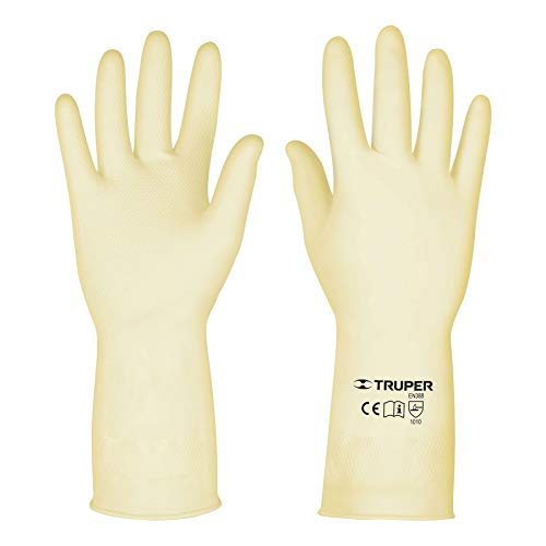 Truper GU-383, Guantes de látex para manejo de alimentos, puño largo ajustado, G