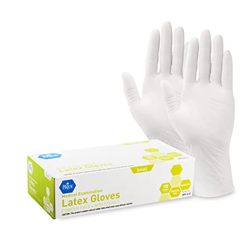 Med PRIDE Guantes de látex para examen médico, 5 mil de grosor, caja pequeña de 100 unidades sin polvo