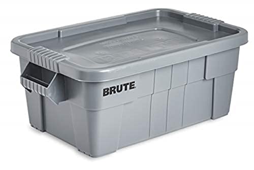 Rubbermaid Commercial Products BRUTE - Contenedor de almacenamiento con tapa, 14 galones, gris, cajas robustas/reutilizables para mudanza/campamento, cochera/sótano