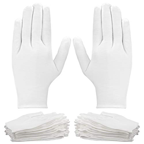 LUTER 12 pares de guantes de algodón blanco para mujeres y hombres, guantes de tela para eccema, manos secas, hidratación, joyería de monedas, limpieza de disfraces, inspección de archivo