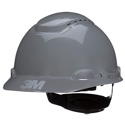 Casco de seguridad 3M SecureFit H-708SFV-UV, gris, estilo tapa ventilada con sensor Uvicator, suspensión de trinquete de difusión de presión de 4 puntos, ANSI Z87.1