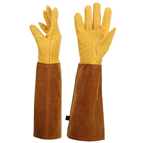 Guantes a prueba de calor, guantes de soldadura de cuero resistente al calor de cuero Larga espina a prueba de jardinería Guantallas de horno l 1 Pair, Guantes de soldador