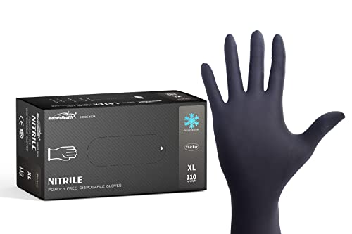 MocareHealth Guantes desechables de nitrilo negro más gruesos, 5 mil, texturizados, sin látex, sin acelerador, sin polvo, pequeños, 110 unidades/caja (110, pequeños)