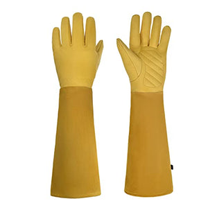 Guantes de jardinería para hombres y mujeres, a prueba de espinas, cuero vacuno para podar rosa/mora, guante largo de protección para antebrazo, guantes de trabajo para jardín (grande)