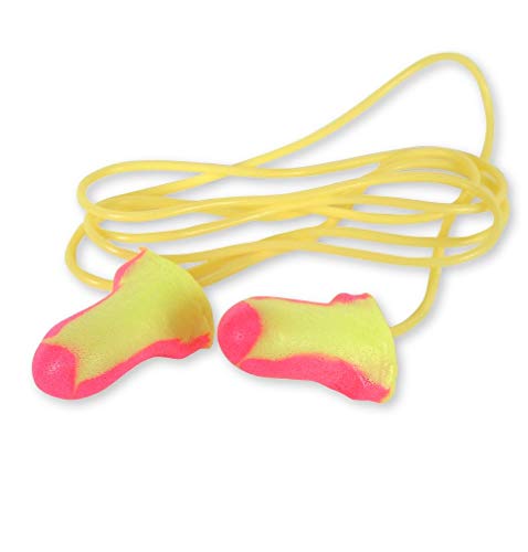 Howard Leight LL-30 Laser Lite Tapones desechables de espuma con cable, espuma de poliuretano, talla única, color rosa y amarillo (paquete de 100)