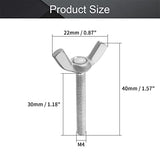 MroMax Tornillos de mariposa de mariposa M4 x 40 mm, tornillos de mano de acero al carbono, cierre de máquina, chapado en zinc, tono plateado, 20 unidades