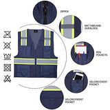 VENDACE Hi Vis Chaleco de malla reflectante de seguridad para hombre, ANSI Clase 2, chaleco de alta visibilidad con 8 bolsillos y cremallera, Azul / Patchwork, XX-Large