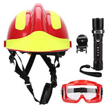 Casco duro, casco de seguridad de rescate profesional, protección contra incendios antiimpacto, casco duro con faro y gafas (rojo)