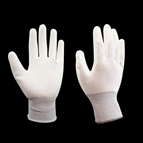 FANGULU 10 pares de guantes de nailon blancos antideslizantes y antiestáticos de poliuretano, aptos para mecanizado, montaje electrónico, automóvil, construcción de sitios, carga y descarga (20 unidades)