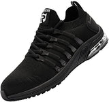 LARNMERN Zapatos deportivos de acero con amortiguación de aire para hombre, zapatos de trabajo de seguridad, cómodos, ligeros, antideslizantes, transpirables, zapatos de tenis de seguridad indestructibles, calzado de construcción industrial, Negro, 7.5 US