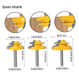 Fresa, broca de enrutador de juntas de 45 grados de bloqueo de inglete de borde redondeado, herramientas de carpintería, 3 piezas de vástago de 6 mm