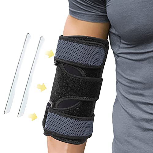 CFR Codera para tendinitis ajustable, codo con estabilizadores de resorte, correa de codo de tenis para golfistas, proporciona apoyo, alivia la artritis y lesiones deportivas, negro y gris, talla única