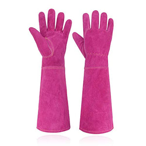 Handland - Guantes de jardinería de piel para mujer, a prueba de torceduras, guantes de jardinería de alta resistencia, longitud del codo, guantes de poda de rosas