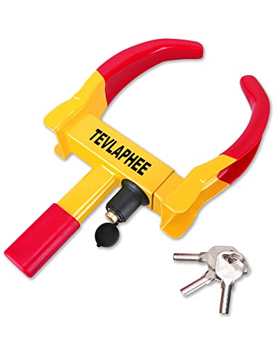 Tevlaphee Cerradura universal de rueda de seguridad resistente para remolque, neumáticos antirrobo para coche, SUV, barco, motocicleta, carrito de golf, gran disuasorio, color brillante con 3 llaves (rojo-amarillo)