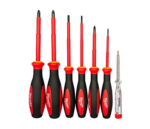 Milwaukee Hand Tools - Juego de destornilladores VDE, 7 piezas SL/PH/PZ/Tester