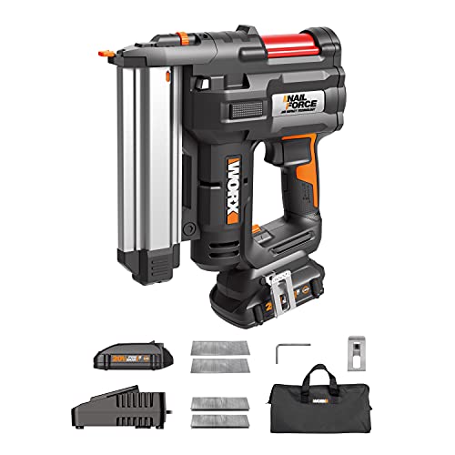 WORX Pistola de uñas inalámbrica de 20 V WX840.1, PowerShare, clavadora 2 en 1 y grapadora de corona estrecha, luz LED, batería y cargador incluidos