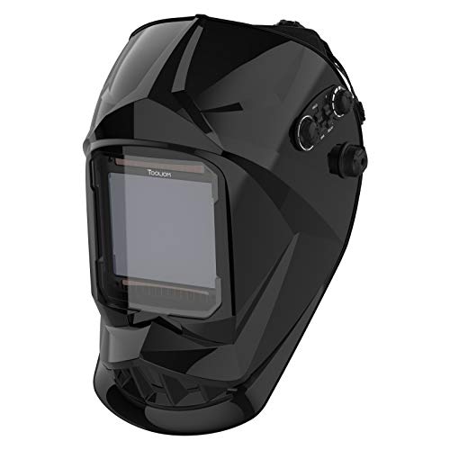 TOOLIOM Casco de soldadura de gran visión de 3.94 x 3.67 pulgadas, color real, oscurecimiento automático, máscara soldadora con sensor de arco de 4 para corte de plasma TIG MIG ARC