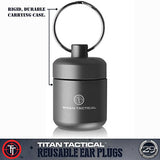 Titan Tactical 29NRR - Tapones reutilizables para los oídos (con filtro de ruido extraíble y carcasa de aluminio resistente (para canales normales y pequeños)