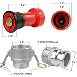 NOVINO Boquilla de manguera de incendio, manguera de fuego NPSH de 2 pulgadas, boquilla de niebla de flujo constante con 2 acoplamientos de aluminio de 5 cm